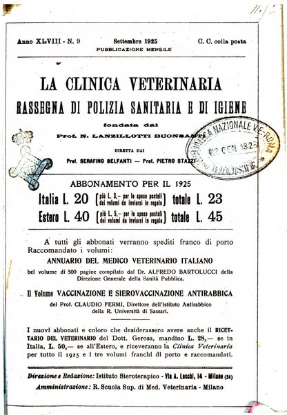 La clinica veterinaria rivista di medicina e chirurgia pratica degli animali domestici