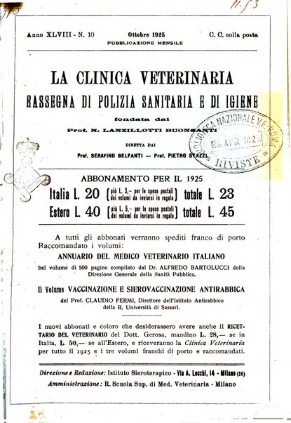 La clinica veterinaria rivista di medicina e chirurgia pratica degli animali domestici