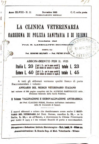 La clinica veterinaria rivista di medicina e chirurgia pratica degli animali domestici