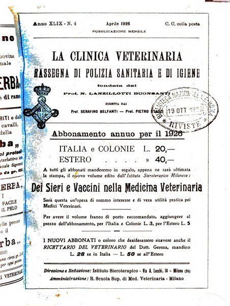 La clinica veterinaria rivista di medicina e chirurgia pratica degli animali domestici