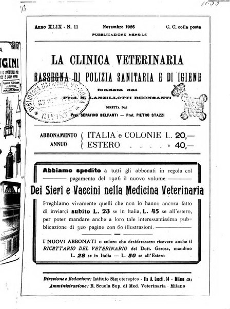 La clinica veterinaria rivista di medicina e chirurgia pratica degli animali domestici