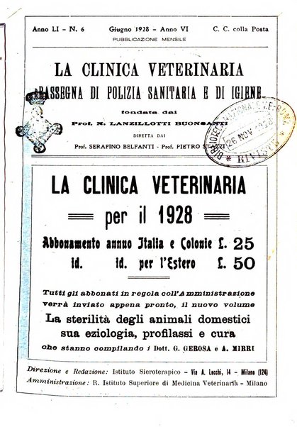 La clinica veterinaria rivista di medicina e chirurgia pratica degli animali domestici