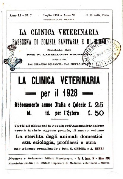 La clinica veterinaria rivista di medicina e chirurgia pratica degli animali domestici