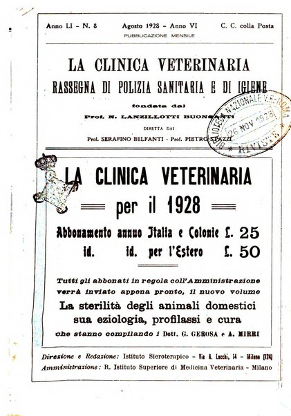 La clinica veterinaria rivista di medicina e chirurgia pratica degli animali domestici