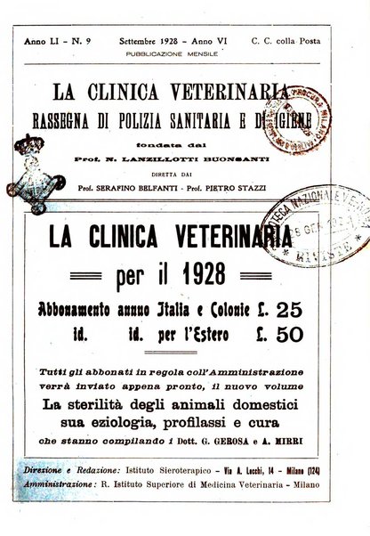 La clinica veterinaria rivista di medicina e chirurgia pratica degli animali domestici