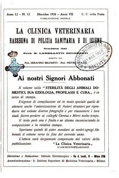 La clinica veterinaria rivista di medicina e chirurgia pratica degli animali domestici