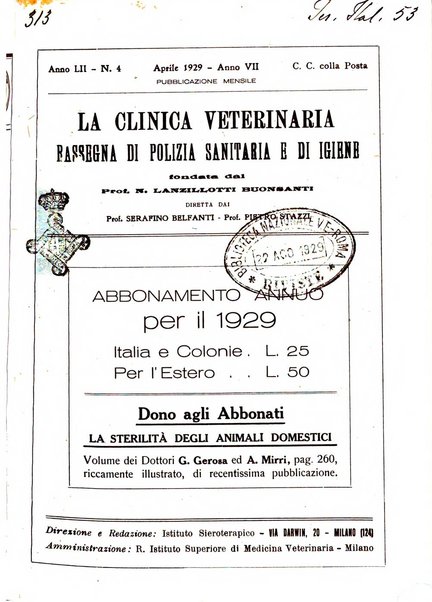 La clinica veterinaria rivista di medicina e chirurgia pratica degli animali domestici