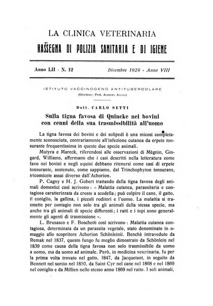 La clinica veterinaria rivista di medicina e chirurgia pratica degli animali domestici