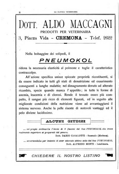 La clinica veterinaria rivista di medicina e chirurgia pratica degli animali domestici