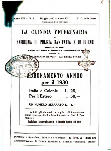 La clinica veterinaria rivista di medicina e chirurgia pratica degli animali domestici