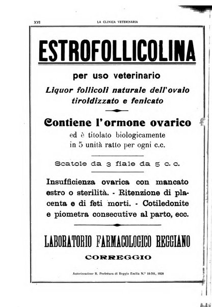 La clinica veterinaria rivista di medicina e chirurgia pratica degli animali domestici