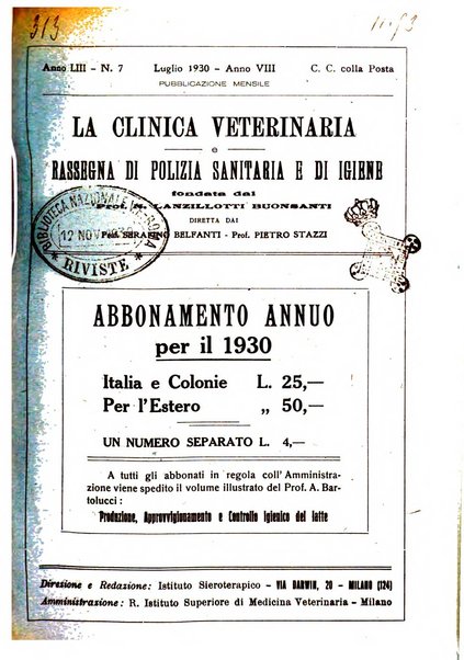 La clinica veterinaria rivista di medicina e chirurgia pratica degli animali domestici