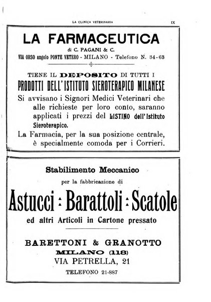 La clinica veterinaria rivista di medicina e chirurgia pratica degli animali domestici