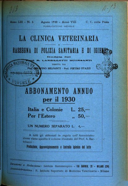 La clinica veterinaria rivista di medicina e chirurgia pratica degli animali domestici