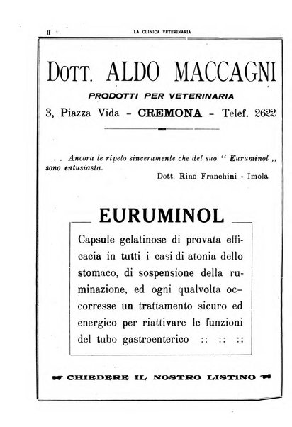 La clinica veterinaria rivista di medicina e chirurgia pratica degli animali domestici