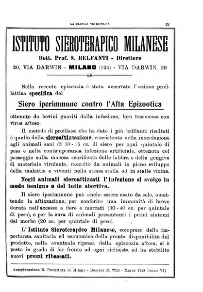 La clinica veterinaria rivista di medicina e chirurgia pratica degli animali domestici