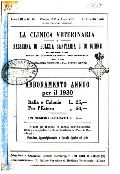 La clinica veterinaria rivista di medicina e chirurgia pratica degli animali domestici