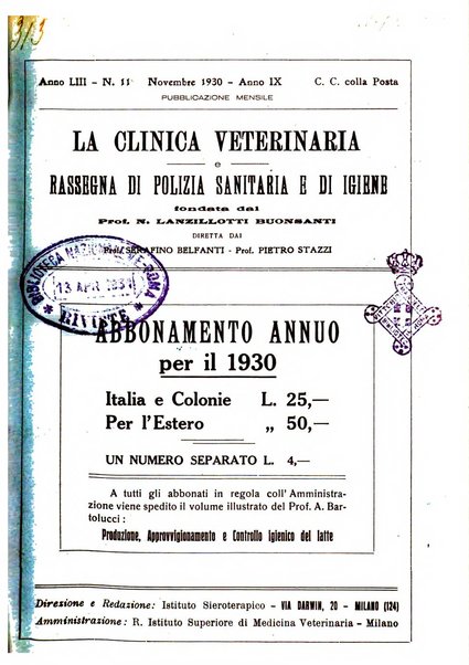 La clinica veterinaria rivista di medicina e chirurgia pratica degli animali domestici