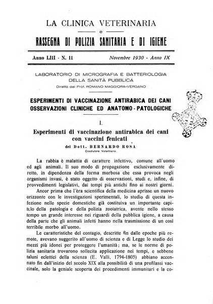 La clinica veterinaria rivista di medicina e chirurgia pratica degli animali domestici