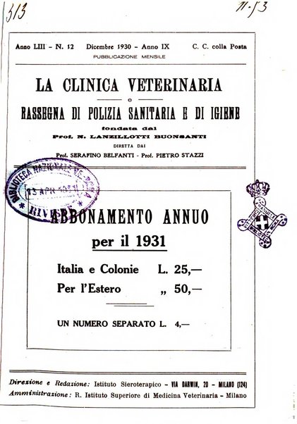 La clinica veterinaria rivista di medicina e chirurgia pratica degli animali domestici