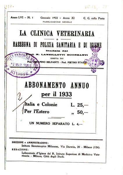 La clinica veterinaria rivista di medicina e chirurgia pratica degli animali domestici