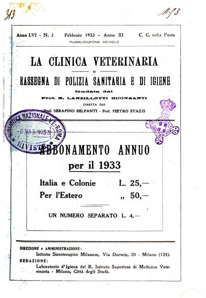 La clinica veterinaria rivista di medicina e chirurgia pratica degli animali domestici