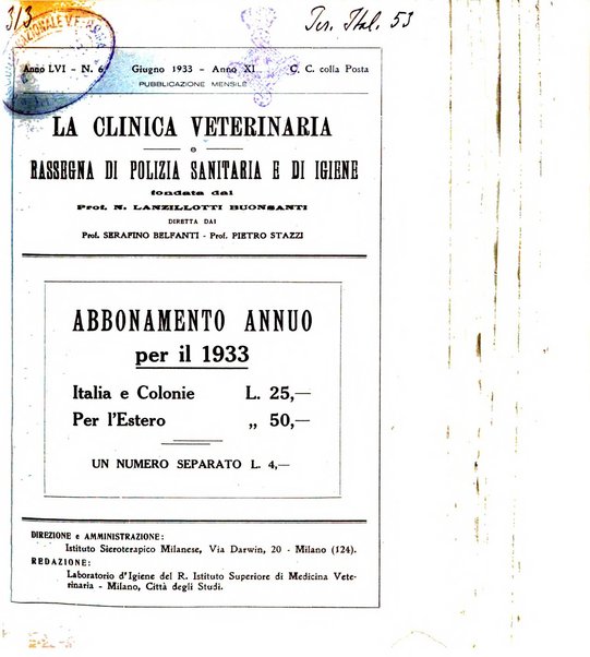 La clinica veterinaria rivista di medicina e chirurgia pratica degli animali domestici