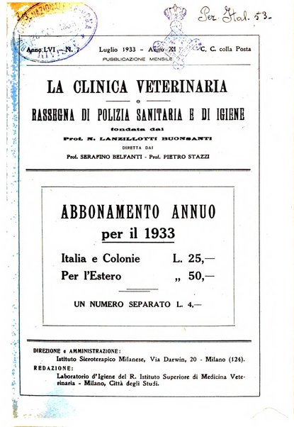 La clinica veterinaria rivista di medicina e chirurgia pratica degli animali domestici