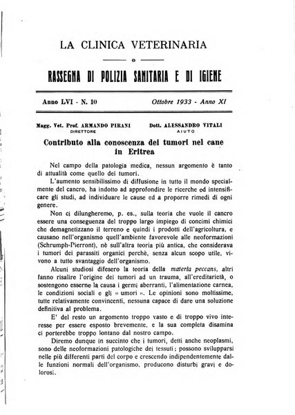 La clinica veterinaria rivista di medicina e chirurgia pratica degli animali domestici