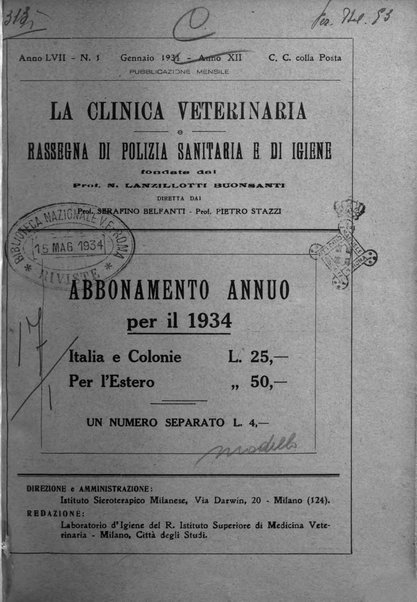 La clinica veterinaria rivista di medicina e chirurgia pratica degli animali domestici