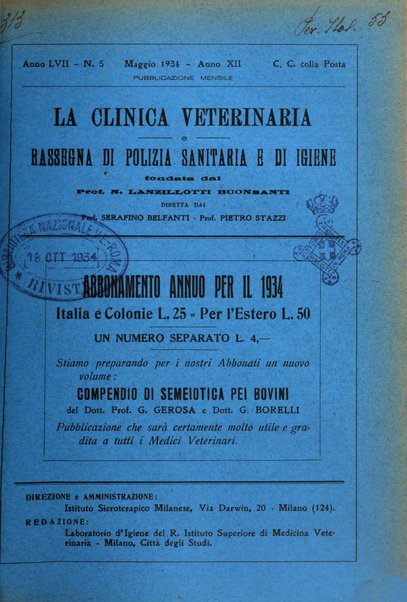 La clinica veterinaria rivista di medicina e chirurgia pratica degli animali domestici