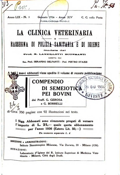 La clinica veterinaria rivista di medicina e chirurgia pratica degli animali domestici