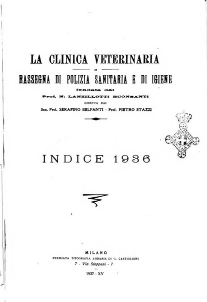 La clinica veterinaria rivista di medicina e chirurgia pratica degli animali domestici