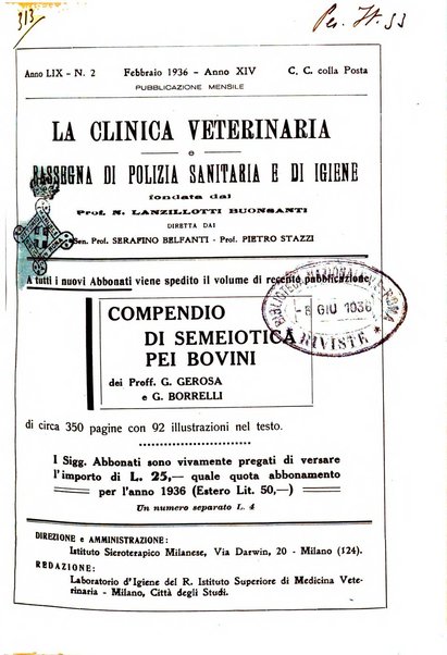 La clinica veterinaria rivista di medicina e chirurgia pratica degli animali domestici