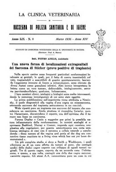 La clinica veterinaria rivista di medicina e chirurgia pratica degli animali domestici