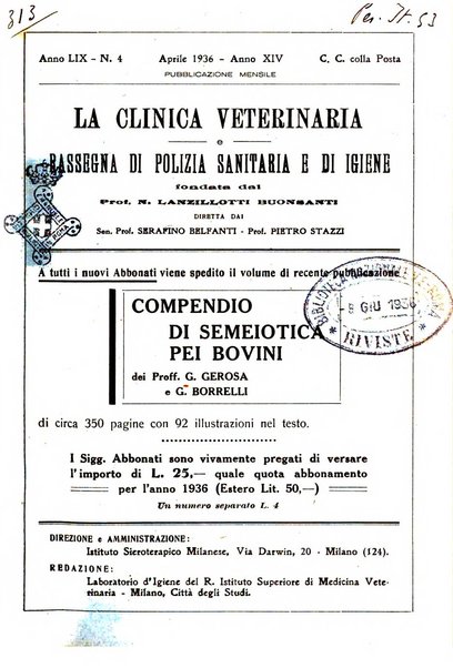 La clinica veterinaria rivista di medicina e chirurgia pratica degli animali domestici