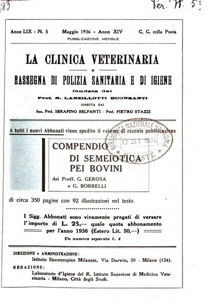 La clinica veterinaria rivista di medicina e chirurgia pratica degli animali domestici