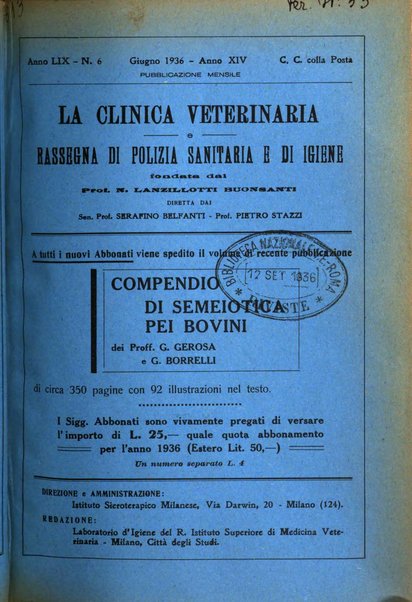 La clinica veterinaria rivista di medicina e chirurgia pratica degli animali domestici