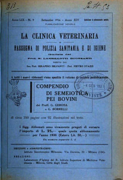 La clinica veterinaria rivista di medicina e chirurgia pratica degli animali domestici