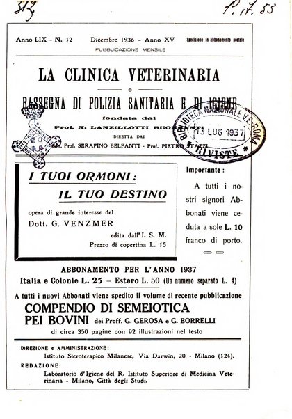 La clinica veterinaria rivista di medicina e chirurgia pratica degli animali domestici