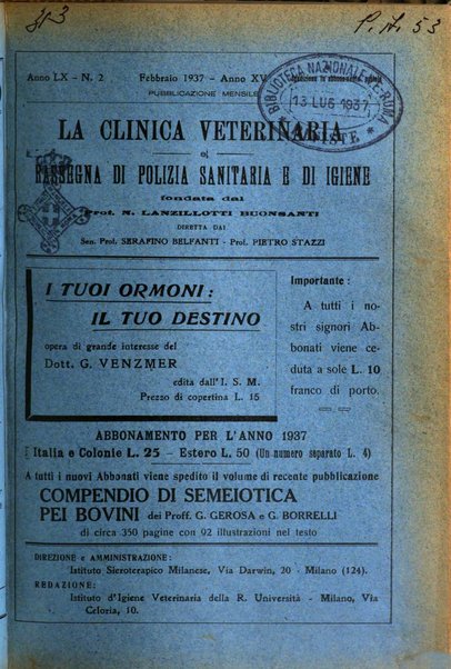 La clinica veterinaria rivista di medicina e chirurgia pratica degli animali domestici