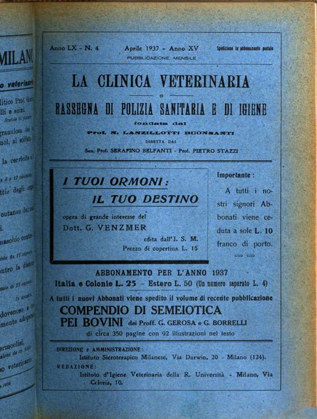 La clinica veterinaria rivista di medicina e chirurgia pratica degli animali domestici