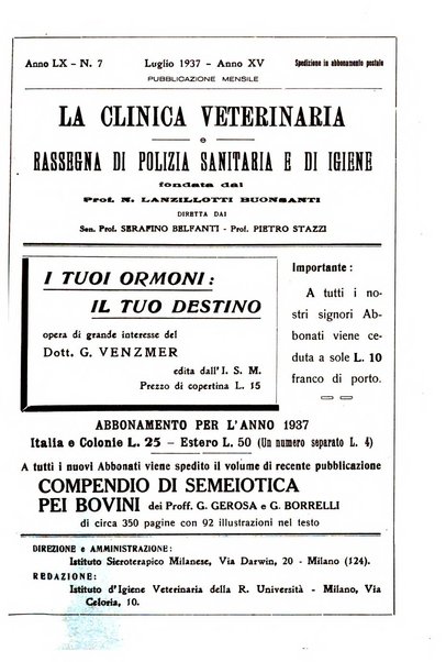 La clinica veterinaria rivista di medicina e chirurgia pratica degli animali domestici