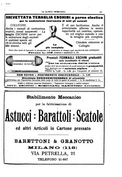 La clinica veterinaria rivista di medicina e chirurgia pratica degli animali domestici