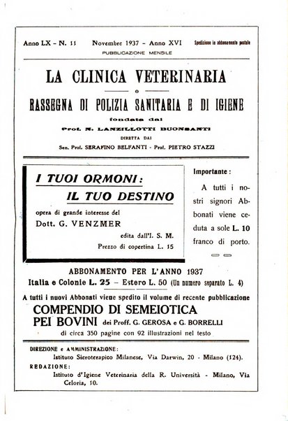 La clinica veterinaria rivista di medicina e chirurgia pratica degli animali domestici