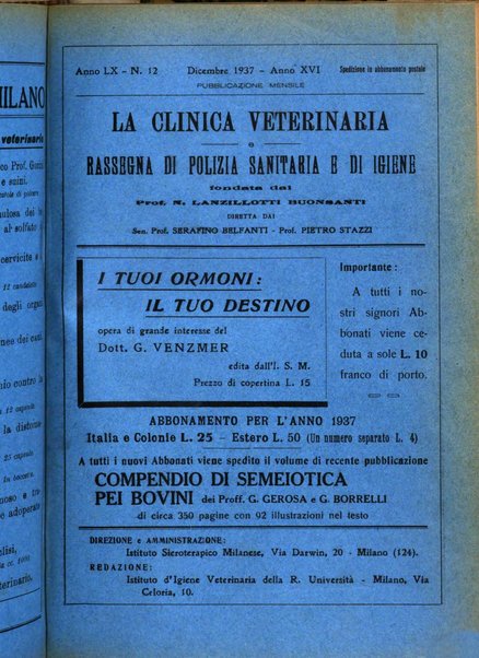 La clinica veterinaria rivista di medicina e chirurgia pratica degli animali domestici