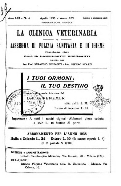 La clinica veterinaria rivista di medicina e chirurgia pratica degli animali domestici