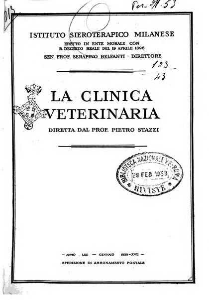 La clinica veterinaria rivista di medicina e chirurgia pratica degli animali domestici