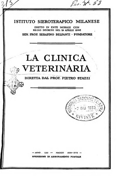 La clinica veterinaria rivista di medicina e chirurgia pratica degli animali domestici