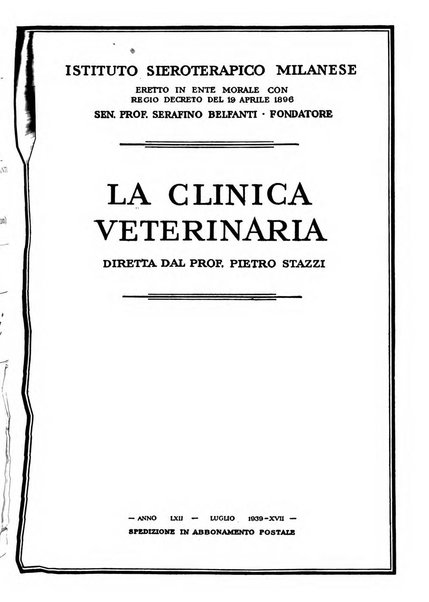 La clinica veterinaria rivista di medicina e chirurgia pratica degli animali domestici